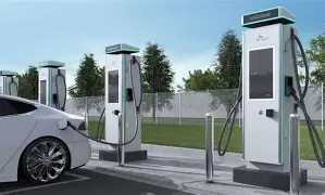 Outdoor EV charging stations with electric vehicle parked